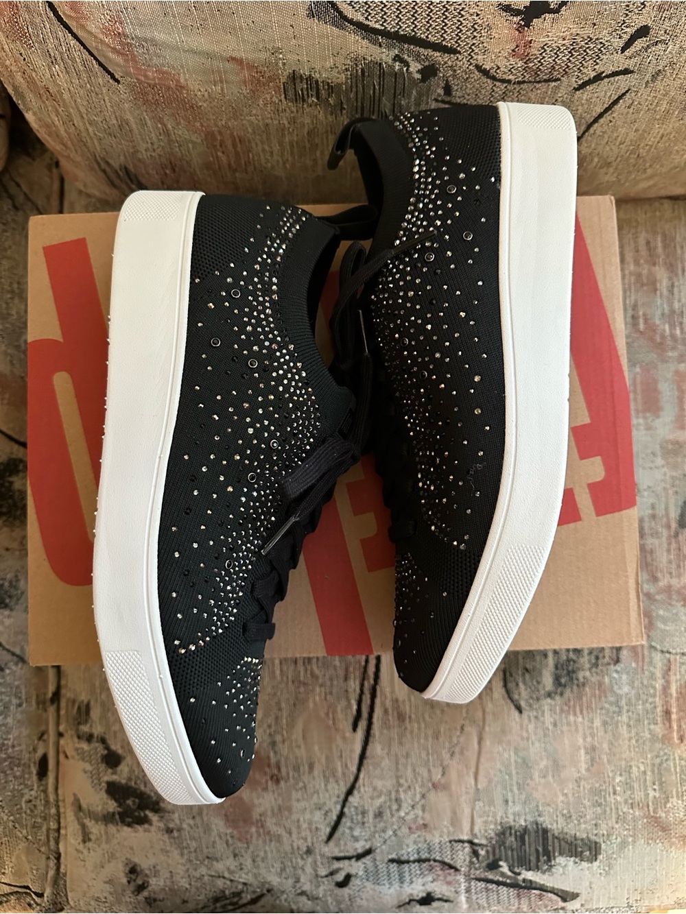 Black Embellished Knit Lace-Up Sneakers - FitFlop - NEW - Picture 5 of 8